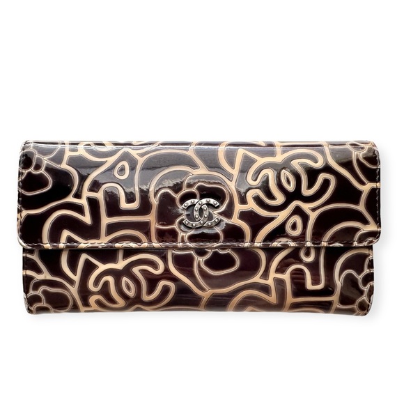 SOLD Chanel Camellia Patent Leather Long Wallet with Chain - Picture 1 of 14